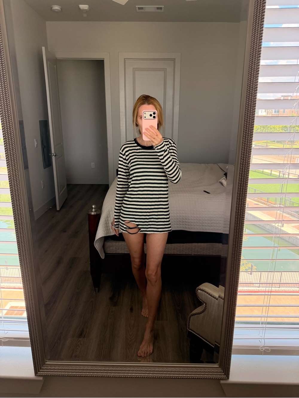 Black and White Striped Long-Sleeve Shift